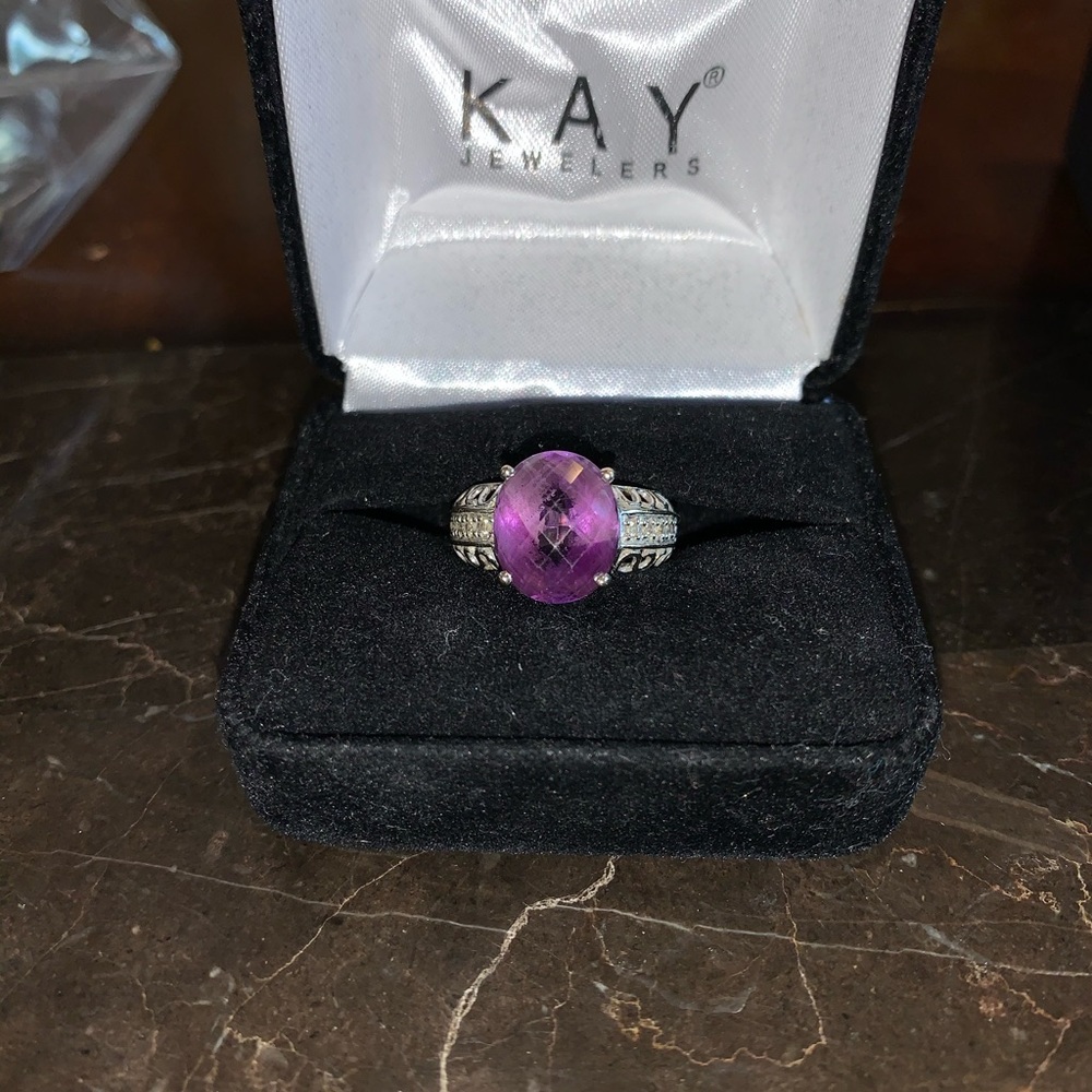 Ring Amethyst and diamonds in sterling silver